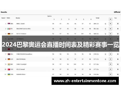 2024巴黎奥运会直播时间表及精彩赛事一览